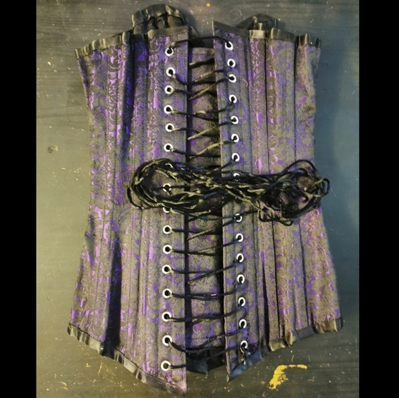 Steel Boned Corset - Purple & Black Brocade, Gothic - Picture 4 of 5